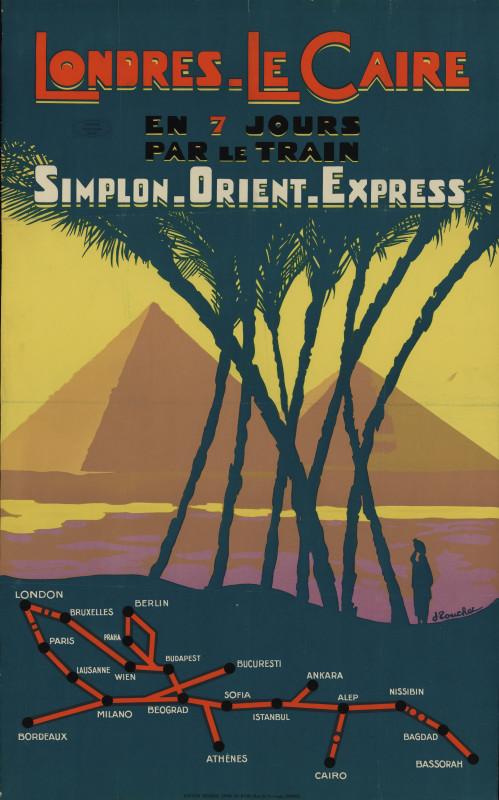 Affiche publicitaire pour les trains Simplon-Orient-Express, par Jacques Touchet, 1930.