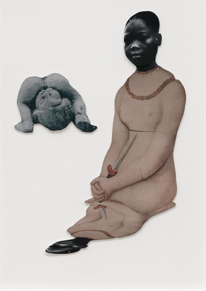 Frida Orupabo. Femme au couteau, collage avec attaches parisiennes, 2022. Avec l’aimable autorisation de l’artiste / Galerie Nordenhake